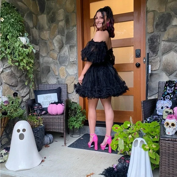 sherri hill short black homecoming dress Sherri Hill Ruffle Sequined Lace Homecoming Dress 56509 Periwinkle / 4 main image 0